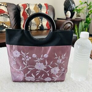 Vintage Fabric w/ Embroidery & beads Wood Handles Vintage Customized Small Bag